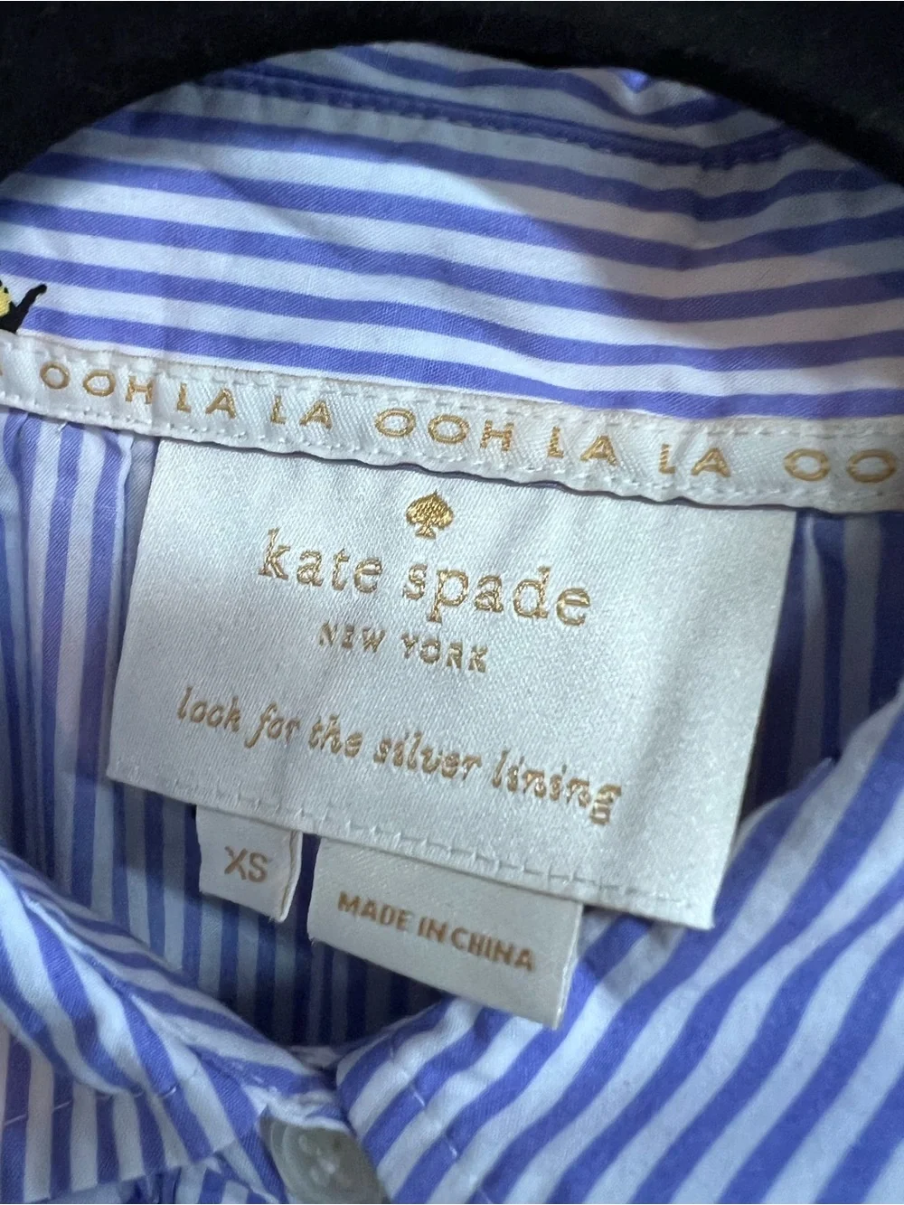 KATE SPADE Abuzz Poplin Blue and White Striped Bee Print Poplin Luxury Dress, XS